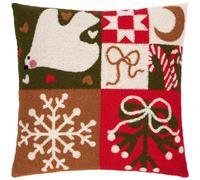 furn. Fika Patch Coussin Garni De Polyester (Multicolore - 43x43cm) | Noël Touffeté Gui Flocon De Neige Patchwork Festif Saisonnier Coussin Décoratif