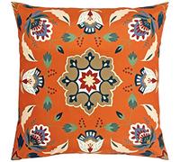 furn. Folk Flora Coussin en Polyester Garni - Résistant À L Eau Art Populaire Floral Mandala Extérieur Coussin Décoratif (Orange - 43x43cm)