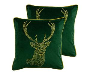 furn. Forest Fauna Twin Pack Coussins remplis de Plumes, Polyester, Émeraude/Or, 50 x 50cm