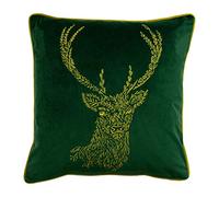 furn. Forêt Faune Stag Polyester Coussin Rempli, Polyester, Emeraude/Or
