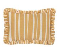 furn. fourrer. Coussin Garni de Plumes à Volants et Rayures Carmon - Lin/Ocre - 40x60cm