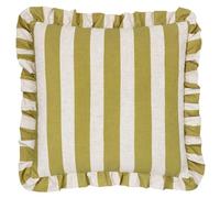 fourrer. Housse de Coussin à Volants Imprimée à Rayures en Lin - Lin/Olive - 50x50cm