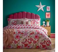 Furn. Glass Hearts Parure De Lit - Vitrail Romantique Cupidon Réversible Polycoton (Rose - Double - 200x200cm)