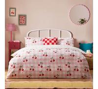 furn. Heya Home Cherry Gingham Jeu De Housse De Couette - Réversible Doux Durable Polycoton Literie Fruits (Rose - 137x200cm)
