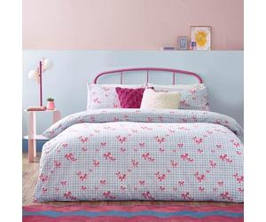 furn. Heya Home Ensemble de Couette Imprimé Noeuds Vichy - Bleu - King