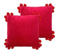 Furn. Hoola Lot de 2 Coussins Garnis de Pompons en Polyester