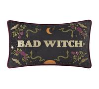 furn. Housse de Coussin Bad Witch - Housse décorative réversible en Velours brodé Halloween avec Fil métallique (Magie Noire - 30x50cm)
