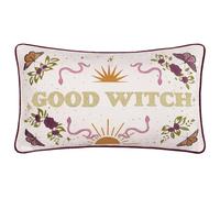 furn. Housse de Coussin Good Witch - Housse décorative réversible en Velours brodé Halloween avec Fil métallique (Blanc Ange - 30x50cm)