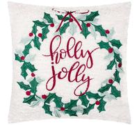 furn. Housse de Coussin Holly Wreath - Housse de Coussin brodée Festive de Noël bouclée avec Revers en Velours (Multicolore - 45x45cm)