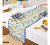 furn. Lemons Table Chemin De Table - Rayé Lavable Motif Fruits Méditerranéens Séchage Rapide Décoration De Table (Bleu - 220x35cm)