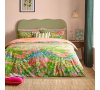 furn. Meadow Escape Jeu De Housse De Couette - Réversible Abstrait Fleur Sauvage Mélange De Coton Entretien Facile Literie (Vert/Rose - Simple - 137x200cm)