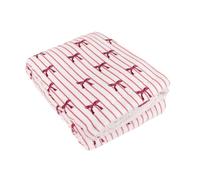 furn. Noortje Bows Jeté - Couverture Polaire Sherpa Douce à Rayures et nœuds parisiens (Rose Soie - 130x180cm)