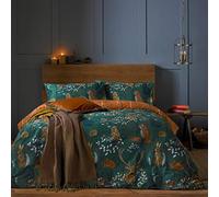 furn Parure de lit avec Housse de Couette - Motif de Faune de la forêt - Émeraude, 2 Places