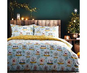 furn. Parure de lit Douze Jours de Noël, 3 pièces, Bleu, Double