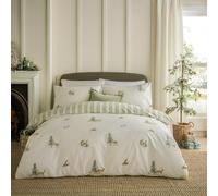 furn. Parure de lit réversible 100% Coton imprimé Animalier avec Envers rayé (Vert/Naturel - Double)