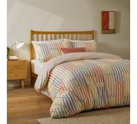 furn. Parure de lit réversible à Rayures Madison Day, Tissu Doux au Toucher et Motif rétro (Multicolore/Abricot - 137x200cm)
