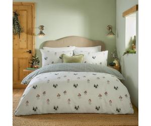 furn. Parure de lit réversible en Coton brossé Motif Robin’s Return de Wylder Nature, Motif Robins Peints à la Main (crème/pin - Simple)