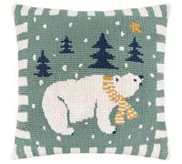 furn. Polar Bear Coussin Garni de Polyester - Coussin décoratif texturé touffeté de Noël avec Bordure rayée (Bleu givré - 45x45cm)