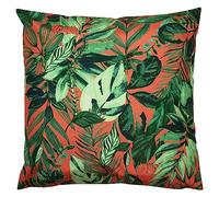 furn. Psychedelic Jungle Coussin en Polyester Garni - Résistant À L Eau Coloré Tropical Feuille Extérieur Coussin Décoratif (Corail - 43x43cm)