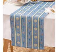 furn. Sea Shells Chemin De Table - Lavable à Rayures Nautiques Séchage Rapide Style Côtier Décoration De Table (Bleu - 220x35cm)