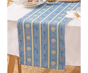 furn. Sea Shells Chemin De Table - Lavable à Rayures Nautiques Séchage Rapide Style Côtier Décoration De Table (Bleu - 180x35cm)
