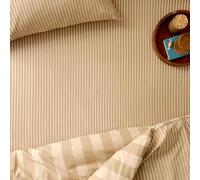 furn. The Ultimate Stripe Drap-Housse - Drap De Lit en Polycoton À Rayures Fines Ton sur Ton (Latte Au Caramel - King UK Standard - 150x200x32cm)