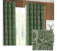 furn. Winter Woods Lot de 2 Panneaux de Rideaux Chenille à œillets Motif Animal Vert émeraude 117 x 183 cm