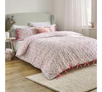 furn. Wylder Hannah Ensemble De Housse De Couette - 100% Coton Délavé Motif Floral avec Fermetures à Nœud (Rose - Super King - 260x220cm)