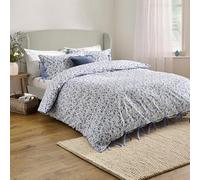 furn. Wylder Hannah Ensemble De Housse De Couette - 100% Coton Délavé Motif Floral avec Fermetures à Nœud (Bleu - King UK Standard - 230x220cm)