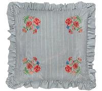 furn. Wylder Martha Ruffle Housse De Coussin - Cottage Champêtre Floral Brodé Rayé Étui Décoratif (Bleu - 50x50cm)