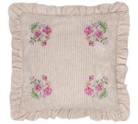 furn. Wylder Martha Ruffle Housse De Coussin - Cottage Champêtre Floral Brodé Rayé Étui Décoratif (Rose - 50x50cm)