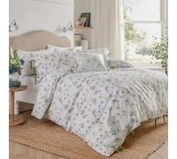 furn. Wylder Meadow Ensemble De Housse De Couette - 100% Coton Délavé Motif Floral avec Fermetures à Nœud (Blanc/Bleuet - King UK Standard - 230x220cm)