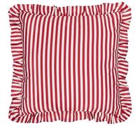 furn. Wylder Millie Ruffle Polyester Coussin - Coussin Décorative D'Extérieur Résistante à l'eau Bord à Volants Rayures Traditionnelles (Rouge Bonbon - 50x50cm)