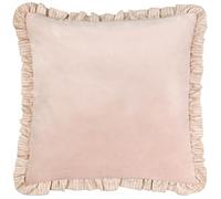 furn. Wylder Solene Ruffle Coussin Garni De Polyester - Velours Pastel Doux Bordure Rayée Oreiller Décoratif (Rose - 45x45cm)