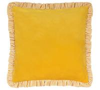 furn. Wylder Solene Ruffle Coussin Garni De Polyester - Velours Pastel Doux Bordure Rayée Oreiller Décoratif (Jaune - 45x45cm)