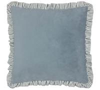 furn. Wylder Solene Ruffle Housse De Coussin - Velours Pastel Doux Bordure Rayée Étui Décoratif (Bleu - 45x45cm)