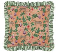 furn. Wylder Tropics Housse de Coussin à Volants Imprimé Léopard et Figue Okara - Pêche/Vert - 50x50cm