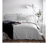furn. Yard Hebden Coton Mélangé à Rayures Jeu De Housse De Couette - Literie Ultra Douce Réversible à Rayures (Gris - Double - 200x200cm)