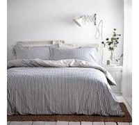 furn. Yard Hebden Coton Mélangé à Rayures Jeu De Housse De Couette - Literie Ultra Douce Réversible à Rayures (Blau/Gris - Double - 200x200cm)