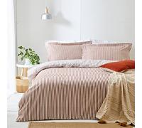 furn. Yard Hebden Coton Mélangé à Rayures Jeu De Housse De Couette - Literie Ultra Douce Réversible à Rayures (Pécan - Double - 200x200cm)