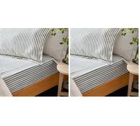 furn. Yard Hebden Mélange Rayée 100% Coton Housse De Xoussin - Réversible avec Texture Douce Et Bord Oxford (Bleu Marine - 50x75cm) (Lot de 2)