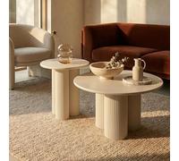 Furnhouse Flow Lot de 2 tables basses rondes en MDF laqué mat Ø 50/80 cm Blanc crème - Design moderne pour votre salon
