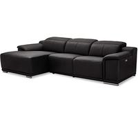Furnhouse Ibbe Design Alexa Gauche Chaise Lounge Canapé Inclinable Électrique 3 Places en Cuir Noir Sofa Canapé Relax Canapé de Relaxation avec Repose-Pied et Port USB, Pieds en Métal