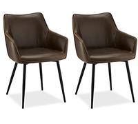 Furnhouse Ibbe Design Maria Lot de 2 Marron Foncé Chaises Salle à Manger en Similicuir Simili Cuir Salle à Manger Salon Bureau Cuisine, Fauteuil Rembourré Scandinaves, Pieds en Métal