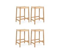 Furnhouse Ida Lot de 4 tabourets de bar - Chêne massif et corde en papier - Naturel huilé - Hauteur d'assise : 66 cm - Design scandinave