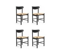 Furnhouse Malou Lot de 4 chaises de salle à manger - En chêne massif - Corde en papier noire - Design scandinave japonais