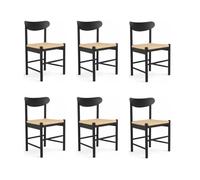 Furnhouse Malou Lot de 6 chaises de salle à manger - Chêne massif - Siège en corde de papier noir - Design scandinave