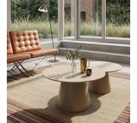 Furnhouse Tango Lot de 2 tables basses rondes - Aspect travertin MDF - Ø 60/80 cm - Beige - Table d'appoint moderne pour salon