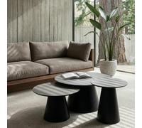 Furnhouse Tango - Lot de 3 tables basses rondes - Aspect marbre - Gris clair et noir - Imperméable et facile d'entretien