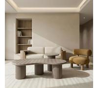 Furnhouse Wave Lot de 2 tables basses - En MDF laqué mat - Rond et ovale - Beige - Design moderne pour salon